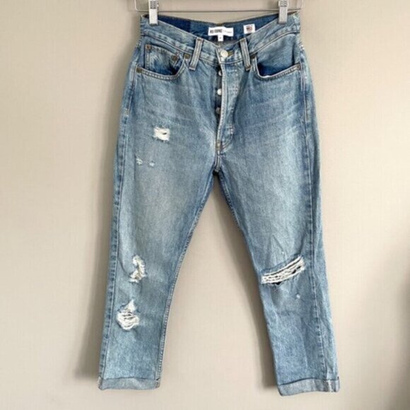 Re/Done Originals (Levi’s) High Rise Straight Distressed Jeans - 27" - Picture 2 of 16